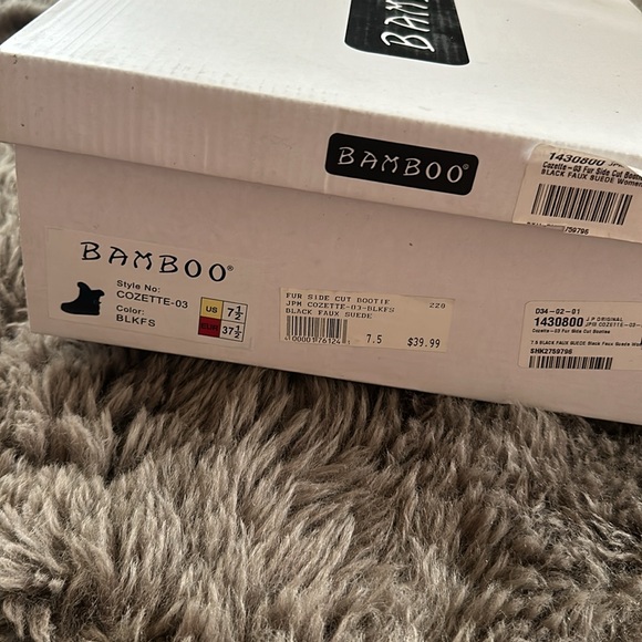 BAMBOO Fur Side Cut Bootie, Black faux suede in 7.5 - Picture 7 of 8